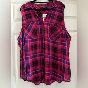 NWT hot pink plaid sleeveless blouse